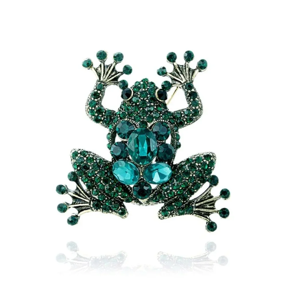 Green Rhinestone Frog Pin Broach - Picture 3 of 5